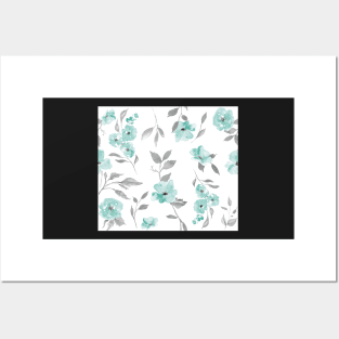 Mint and Grey Light Floral Posters and Art